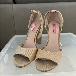Betsey Johnson Glitter Gold Ankle-Strap Block Heels